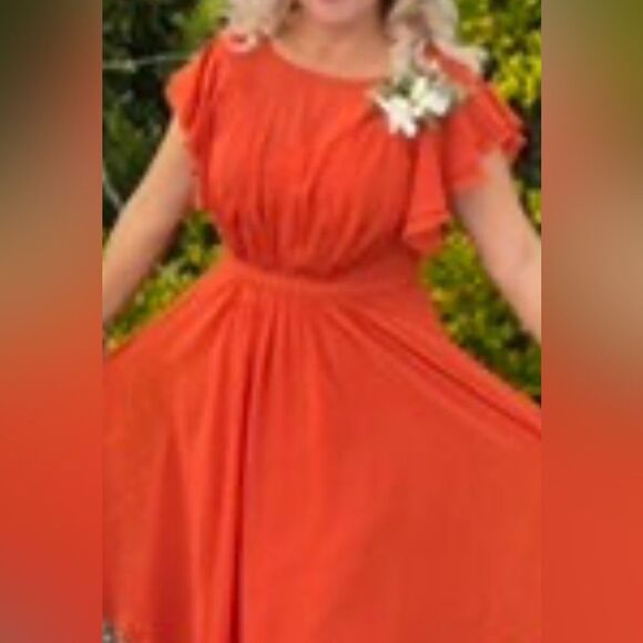 Azazie Blue Dress Maxi Scoop Neck Sheer Flutter Short Sleeve Maxi Dress Wedding - Picture 10 of 17